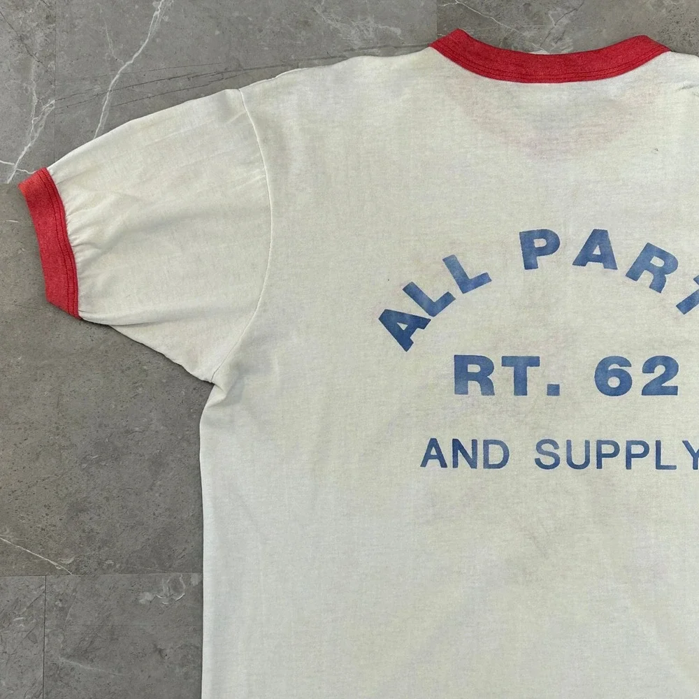 80s Vintage Budweiser Graphic Ringer Tee Mens XL Distressed King Of Beer Shirt